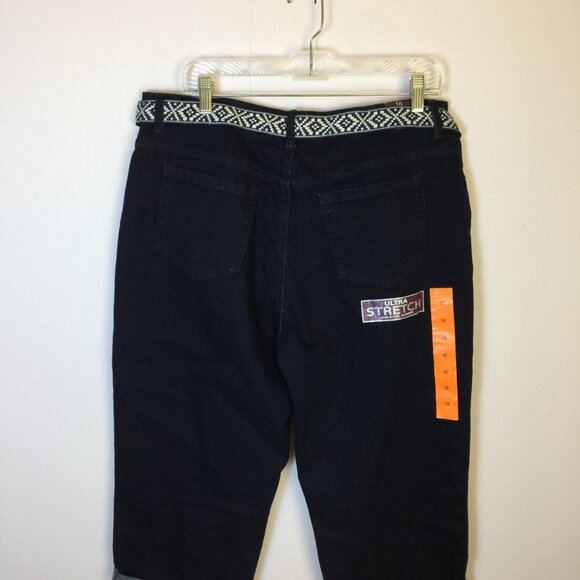 New! Gloria Vanderbilt Amanda Capri Jeans Sz 16 Womans Dark Blue Mid Rise Belted - Picture 16 of 16